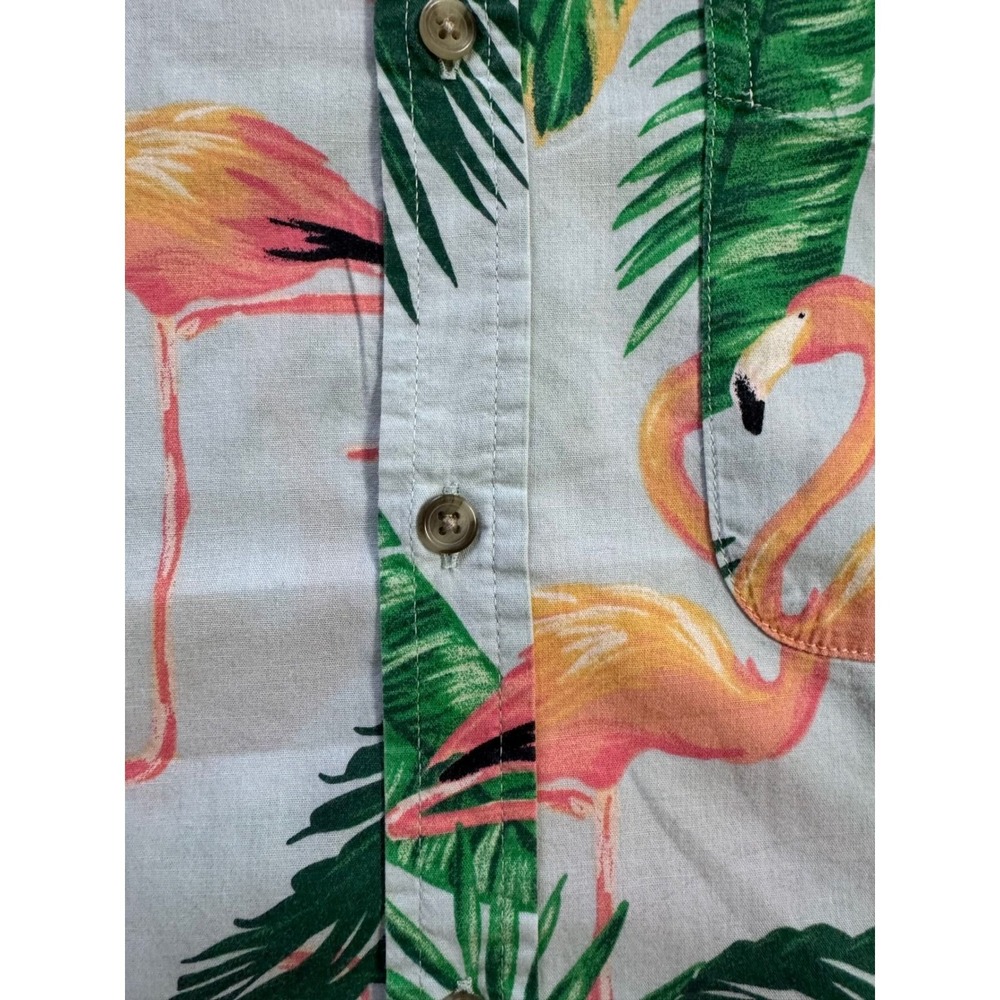 Old Navy Mens XXL Everyday Shirt Flamingo Tropical Palm Print Button Down Blue - Picture 2 of 7